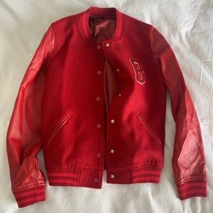 Black Scale wool leather letterman jacket red XS